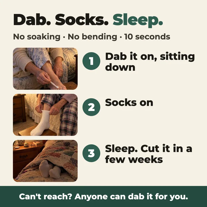 The routine: dab it on sitting down, socks on, sleep